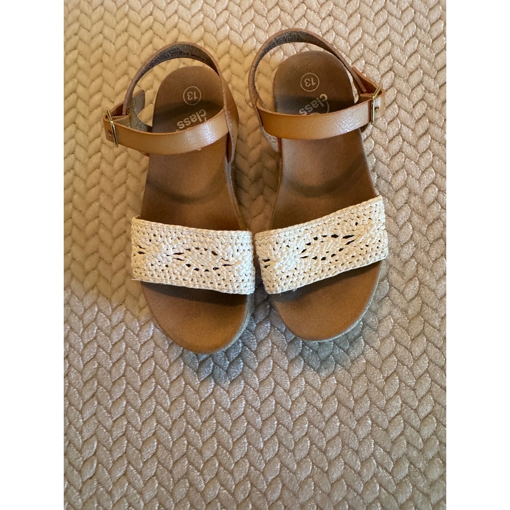 Art Class Girls Tan Espadrille Flatform Sandals Crochet Strap Size 13